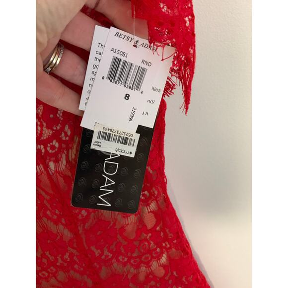 Betsy‎ & Adam Red Lace with Nude Contrast Dress - Picture 3 of 7